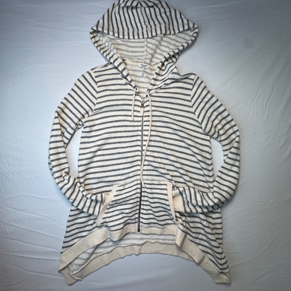 Splendid Zip Up Hoodie Womens XS Striped Grey Cream Cotton Made in USA STU45035